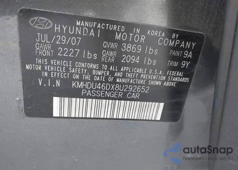 2008 Hyundai Elantra Gls/Se из США, поврежденный, VIN KMHDU46DX8U292652